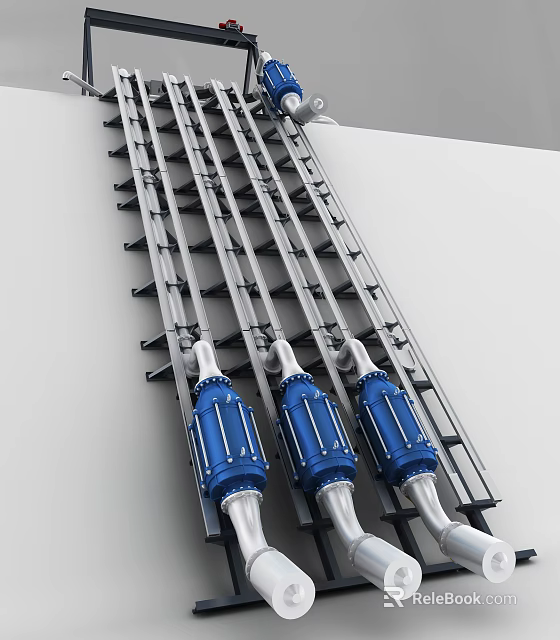 Industrial Equipment Structural Arrangement With Metal Support Frame Blue Machinery Units And Pipes 3d model 
