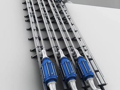 Industrial Equipment Structural Arrangement With Metal Support Frame Blue Machinery Units And Pipes 3d model