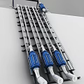 Industrial Equipment Structural Arrangement With Metal Support Frame Blue Machinery Units And Pipes