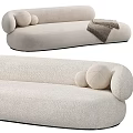 Cozy Sectional Sofa In Beige White Gray With Round Pillows And Throw Blanket
