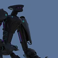 Futuristic Black Intelligent Machine Robot With Purple Accents And Mechanical Limbs