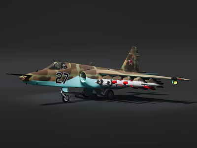Camouflage Fighter Jet With Number 27 And Missiles 3d model