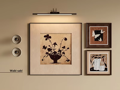 Wabi sabi Gallery Wall With Floral Framed Art Small Picture Frames And Wall Sconces 3d model
