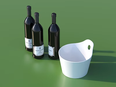 Set of Wine Bottles With White Ice Bucket for Home Daily Use 3d model