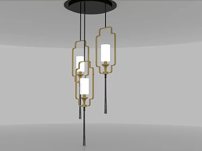 Modern Minimalist Three light Chandelier With Gold Frame White Lampshade And Black Hanging Wires 3d model