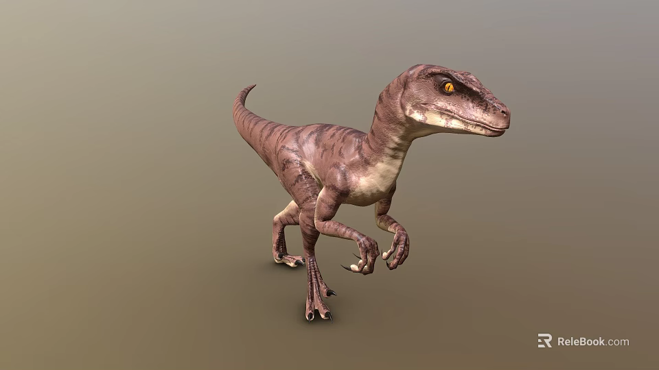 Realistic Velociraptor Dinosaur 3D Model With Brown Stripes And Yellow Eyes 3d model 