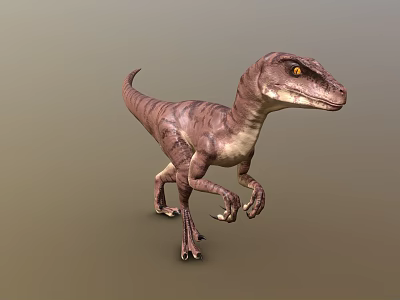 Realistic Velociraptor Dinosaur 3D Model With Brown Stripes And Yellow Eyes 3d model