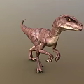 Realistic Velociraptor Dinosaur 3D Model With Brown Stripes And Yellow Eyes
