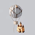 White Hot Air Balloon Shaped Hanging Decoration with Wooden Castle Model and String Wrapped Design
