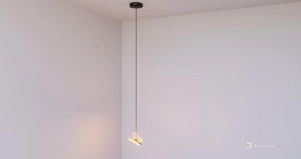 Modern Minimalist Chandelier Hanging From Ceiling With Warm Light In White Room 3d model 
