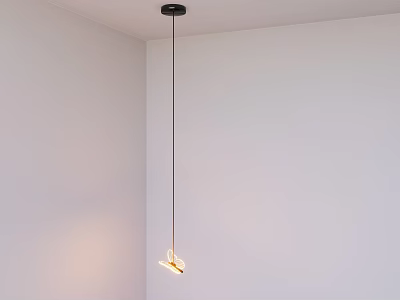 Modern Minimalist Chandelier Hanging From Ceiling With Warm Light In White Room 3d model