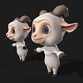 Cute Cartoon Lamb 3D Model With White Body Brown Horns And Blue Eyes Open Arms