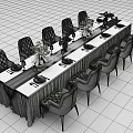 Elegant Dining Table Set With Long White Tablecloth Green Velvet Chairs And Flower Arrangements