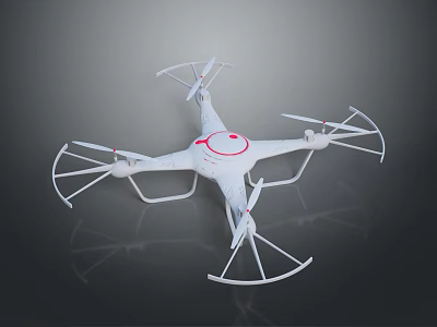 White Quadrotor Drone With Red Central Circle And Propeller Guards 3d model