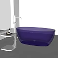 Blue Freestanding Bathtub With Modern Faucet And White Side Table In Minimalist Bathroom Interior