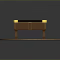 Billiard Table With Green Felt Surface Brown Frame Yellow Corner Cushions On Round Wooden Floor