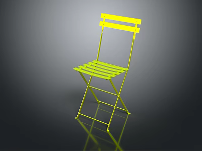 Yellow Folding Leisure Chair With Striped Seat Backrest And Metal Frame 3d model