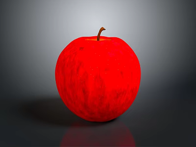 Juicy Red Apple With Brown Stem Smooth Surface And Reflection On Gray Background 3d model