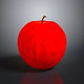 Juicy Red Apple With Brown Stem Smooth Surface And Reflection On Gray Background