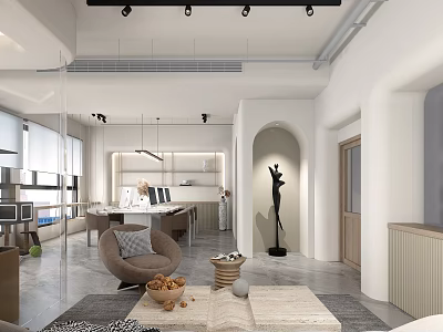 Modern Public Office Space With Open Layout Office Desks Sofa And Decorative Lighting 3d model
