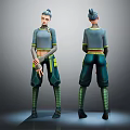 Blue Gray Haired Character In Light Blue Top And Green Pants With Fantasy Creature