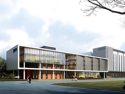 Modern Office Building Exterior Design With Glass Facade Clean Lines And Landscaped Entrance 3d model