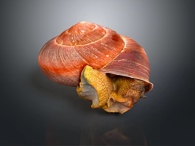 Shiny Reddish Brown Shell Snail With Yellow Body On Dark Background 3d model