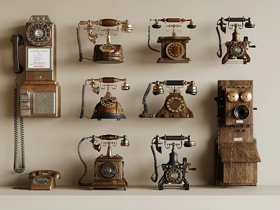 Various Vintage Telephones With Classic Design And Retro Features As Daily Electrical Appliances 3d model