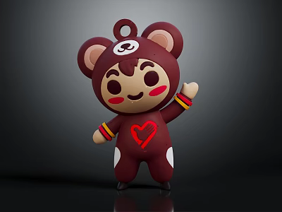 Cute Brown Bear Themed Kids Furniture Piece With Red Heart And Striped Arms Design 3d model