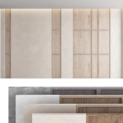 Modern Background Wall Design With Wooden And Stone Textured Spliced Panels 3d model