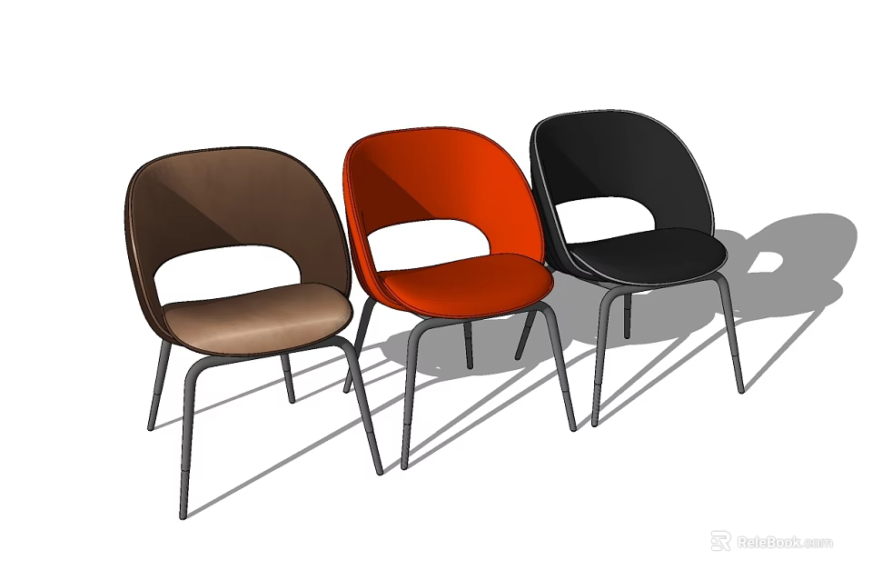 Modern Dining Chairs Featuring Brown Red Black Hues And Ergonomic Backrest Metal Legs 3d model 