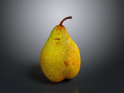 Fresh Ripe Pear With Yellow Green Skin And Brown Spots On Dark Background 3d model