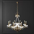 Elegant Gold Chandelier With Crystal Decorations And Candle Shaped Bulbs On Dark Wall Background