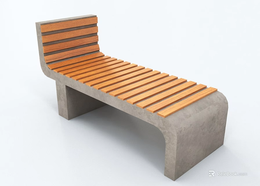 Modern Outdoor Chair With Wooden Slat Seat And Concrete Frame Structure 3d model 
