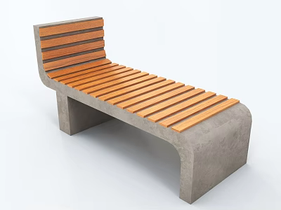 Modern Outdoor Chair With Wooden Slat Seat And Concrete Frame Structure 3d model
