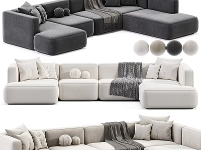 Modern Sectional Sofa With Neutral Color Options Decorative Pillows And Soft Throw Blanket 3d model