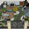 Serene Courtyard Garden With Stone Pathway Green Plants And Water Feature