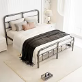 Modern Metal Frame Double Bed With Pillows Black Blanket Nightstands And White Wall