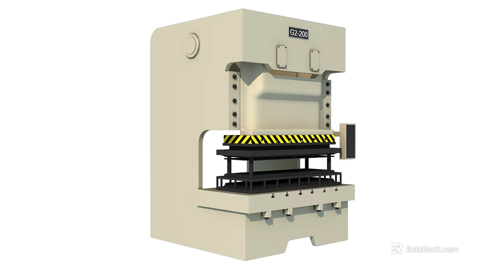 Industrial Equipment Beige Stamping Machine With Warning Stripes Worktable And Control Panel 3d model 