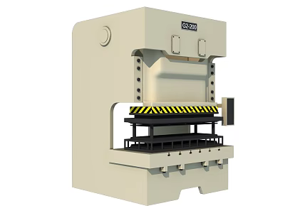 Industrial Equipment Beige Stamping Machine With Warning Stripes Worktable And Control Panel 3d model