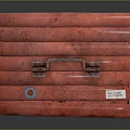 Red Wooden Storage Box With Metal Latches Yellow Label And Smooth Surface