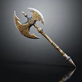 Ornate Ancient Battle Axe With Gold Silver Design And Intricate Carved Handle 3d model