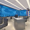 Modern Surveillance Control Room With Multiple Screens World Map Display Control Console And Office Chairs 3d model