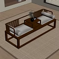 Traditional Wooden Arhat Bed With Side Table Potted Plant And Beige Carpet