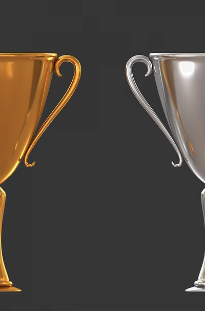 Gold And Silver Trophies With Shiny Metallic Finish Elegant Handles And Stable Base Design 3d model