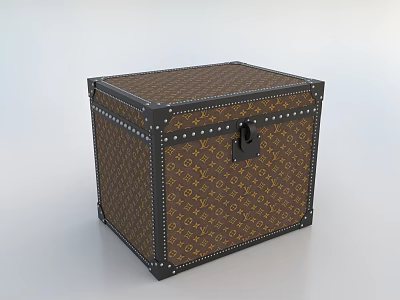 Classic Monogram Pattern Storage Box with Metal Rivets and Lock Closure Design 3d model