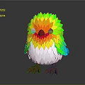 Cute Low Poly Bird With Colorful Feathers Green Yellow Orange Blue White And Brown Feet
