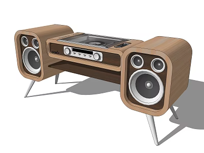 Modern Wooden Storage Shelf With Metal Legs And Audio Equipment Design 3d model