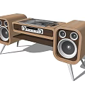 Modern Wooden Storage Shelf With Metal Legs And Audio Equipment Design