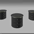 Modern Black Round Nightstands Set Of Three With Drawers For Bedroom